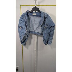 Aquamar Cropped Denim Jacket Light Wash Raw Hem Blue Jean Jacket Womens Medium
